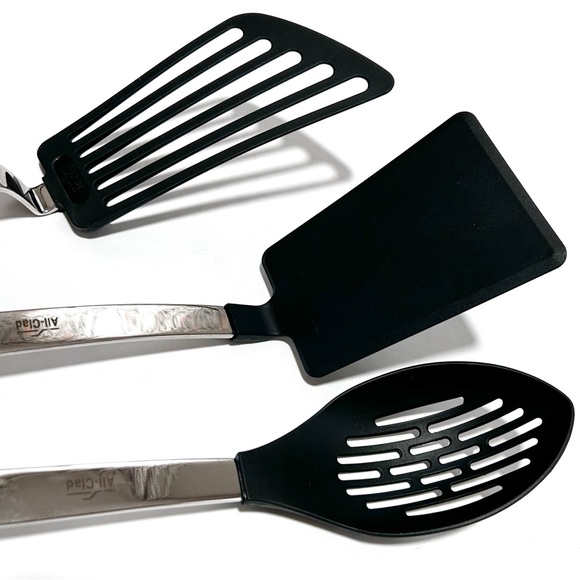 All-Clad Cooking Utensils Spatula Slotted Spoon Turner Stainless Steel Black - Picture 2 of 4